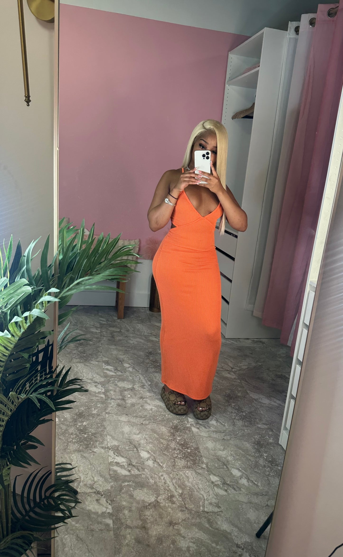 Orange Ribbed Dress