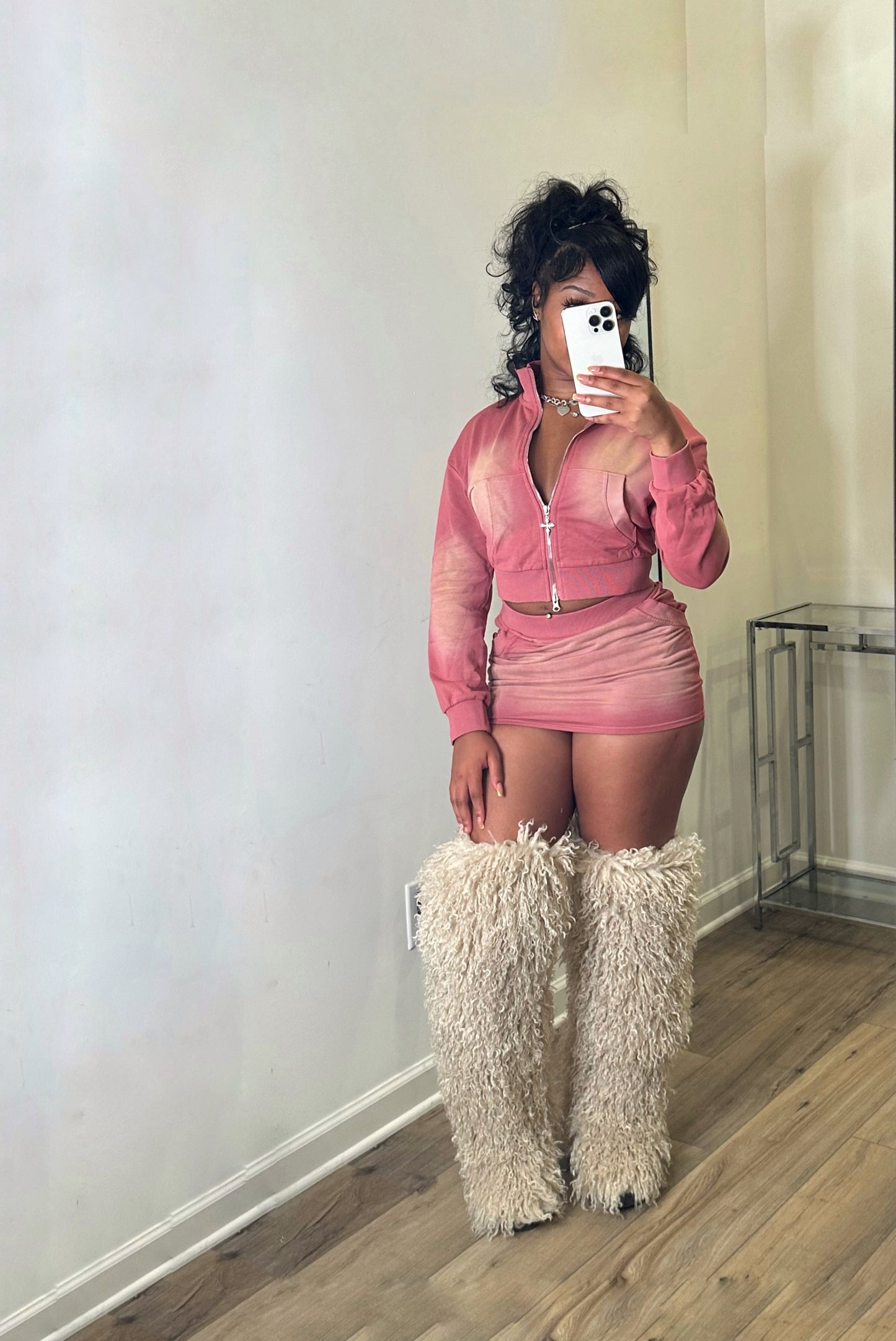 Pink Acid Skirt Set
