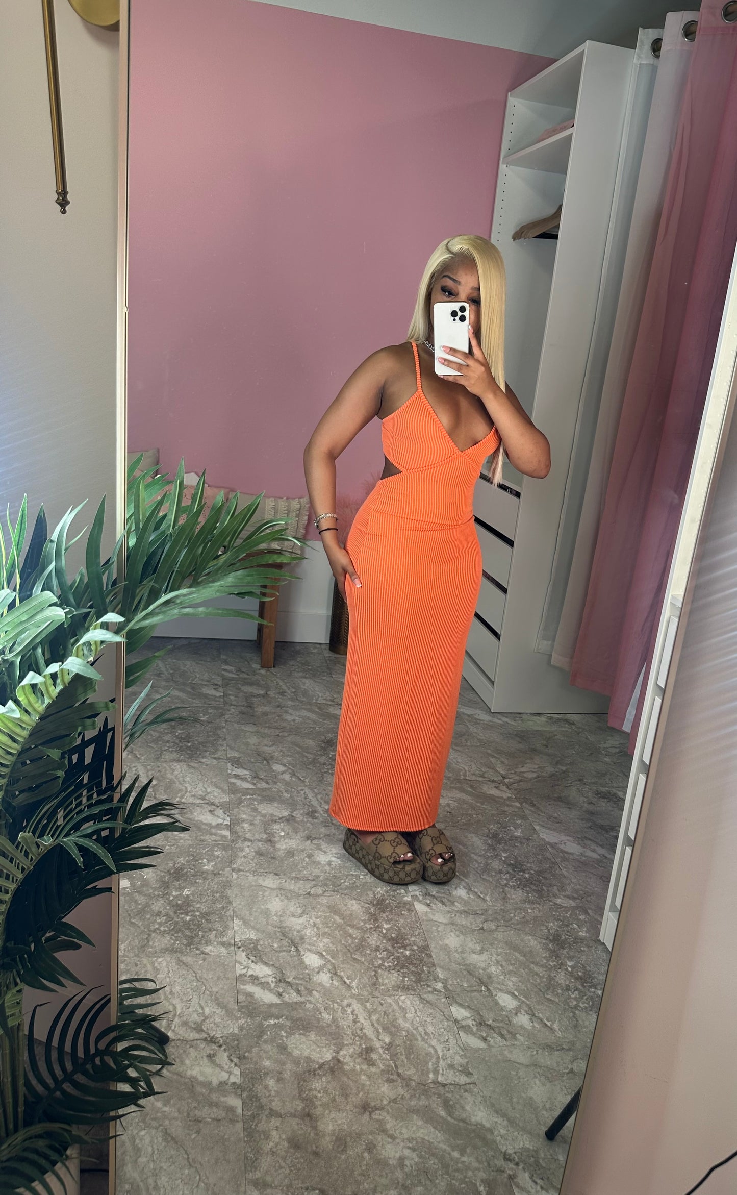 Orange Ribbed Dress