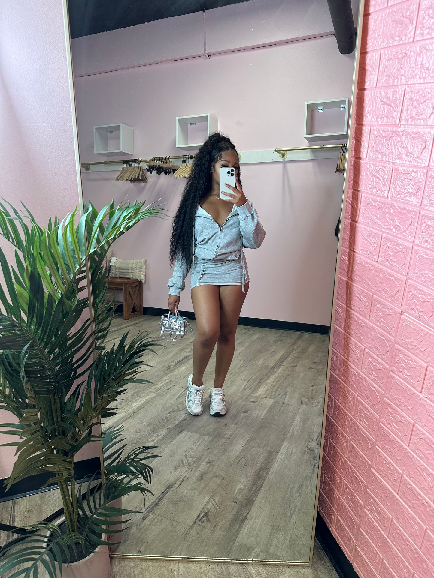 Grey Stitch Skirt Set