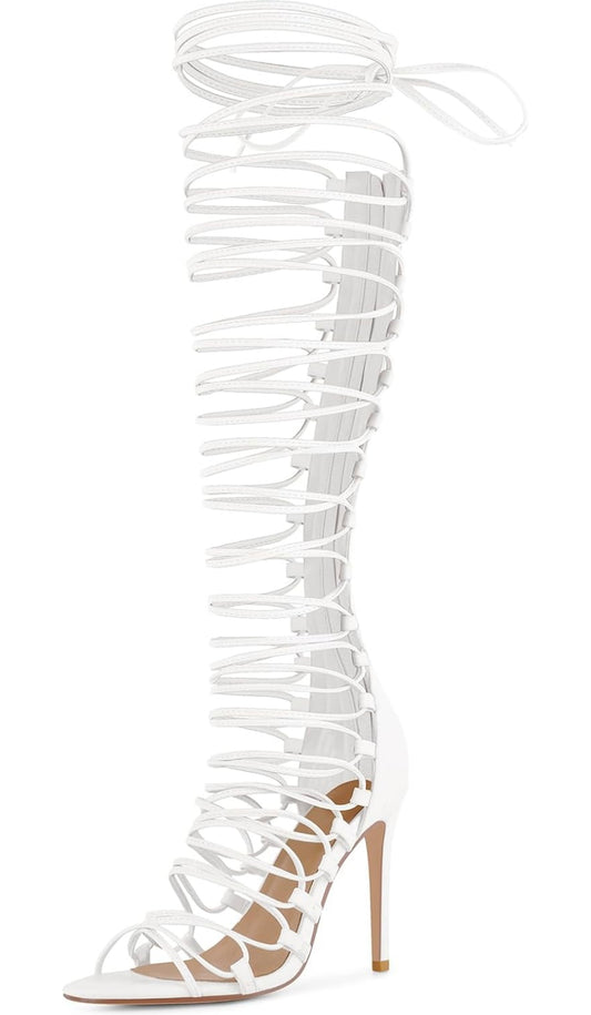 White Lace Up Heels