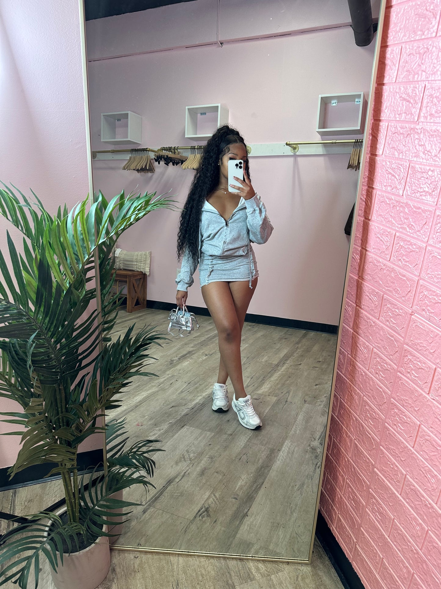 Grey Stitch Skirt Set