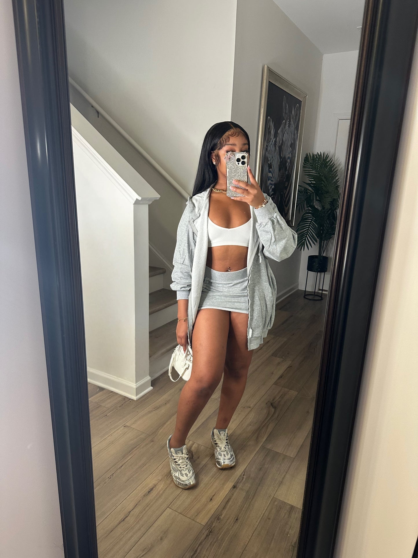 Grey Stitch Skirt Set