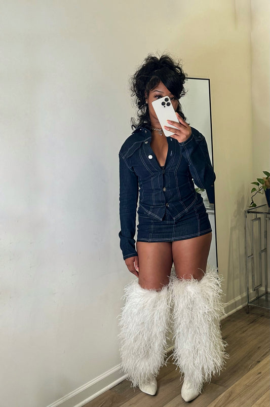 White Lined Denim Set