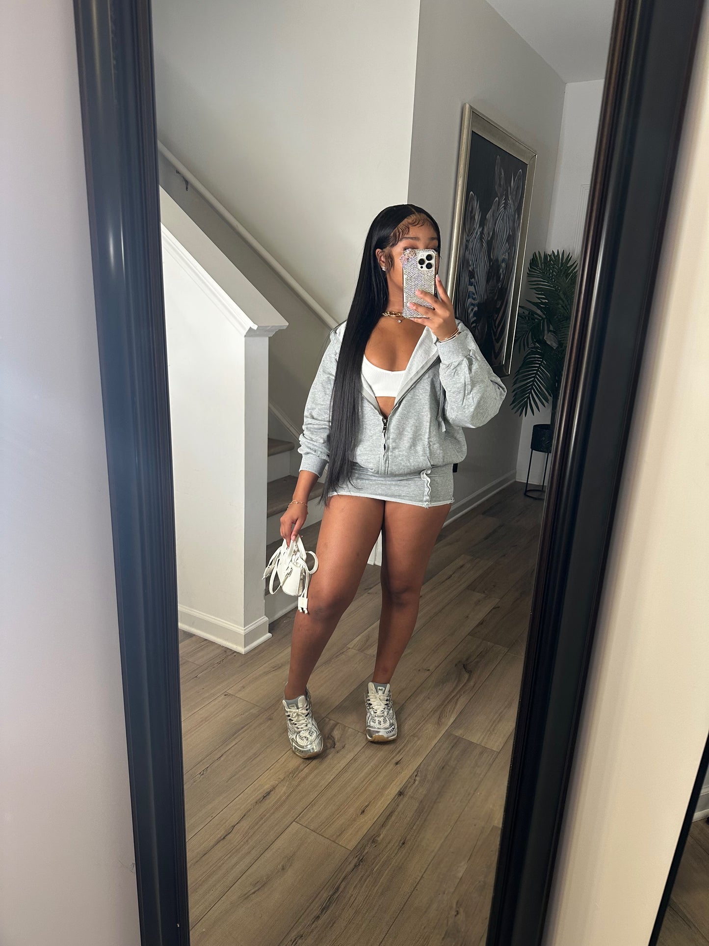 Grey Stitch Skirt Set