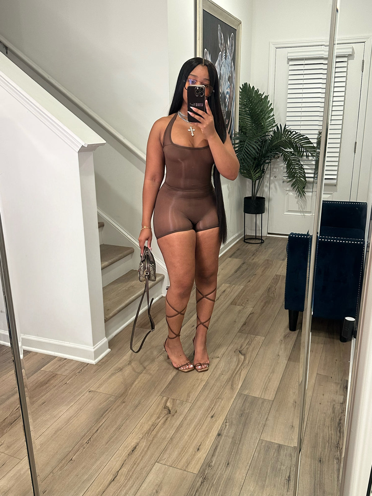Brown All Out Mesh Romper